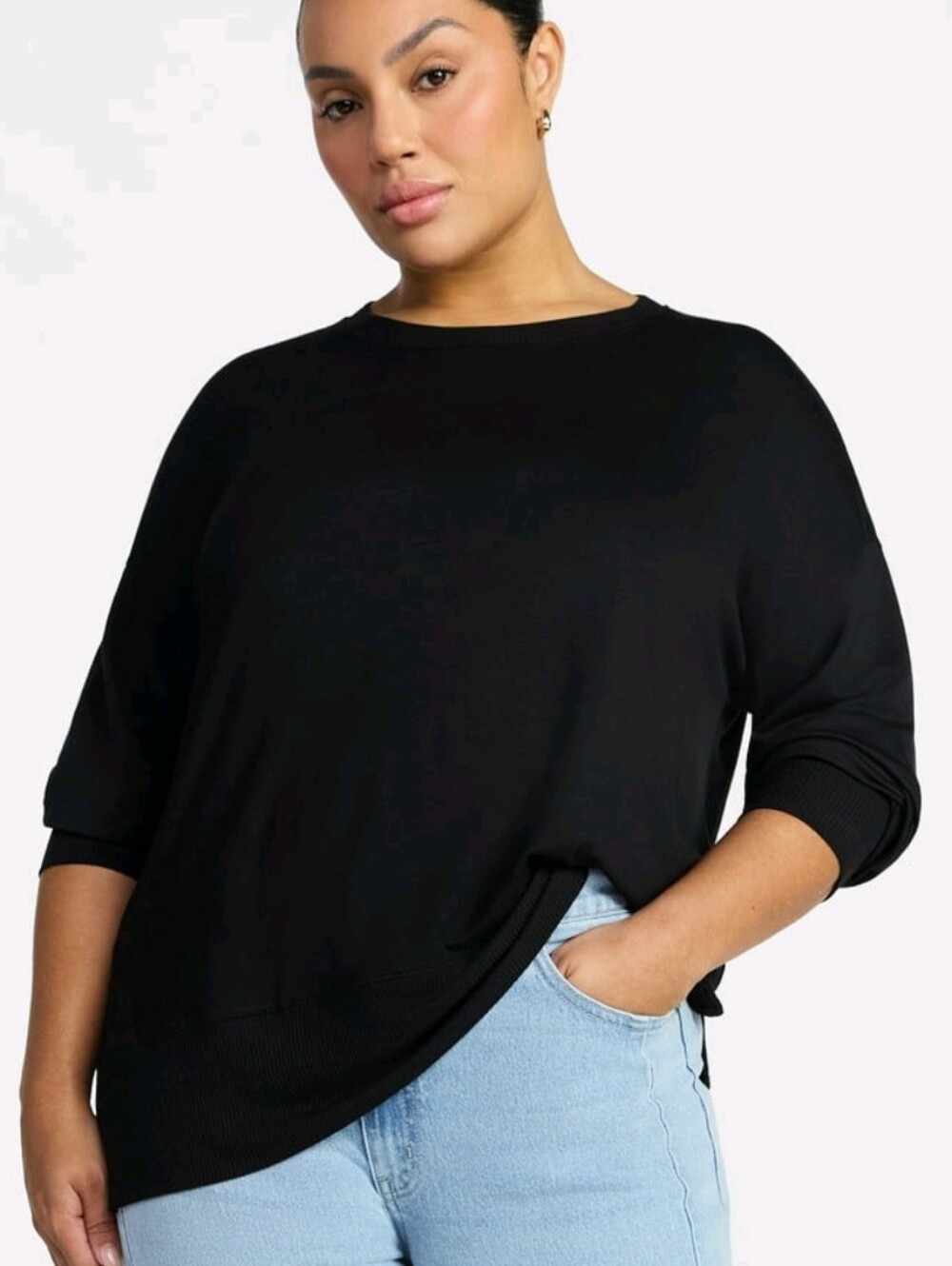 Time and Tru Black Relaxed Knit Pullover